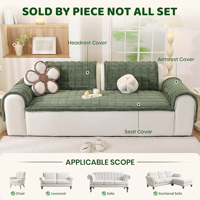 Royhom Couch Cover for Dogs Washable，Non Slip Sofa Protector for Pets | Durable & Easy Care, Soft Furniture Cover for Leather & Fabric Couches Against Claws, Spills & Fur, 27.6x42.7 Inch, Green - Image 2