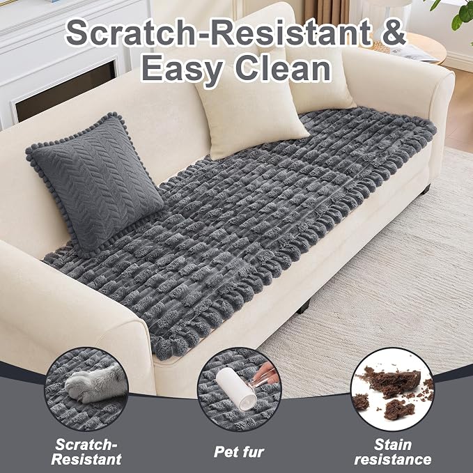 Waterproof Dog Couch Cover, Non Slip Pet Sofa Protector, Thick Fuzzy Couch Cover for Dogs, Machine Washable Furniture Protector, Scratch Resistant Pet Couch Mat(Dark Gray, 28" x 59"/70 x 150cm) - Image 5