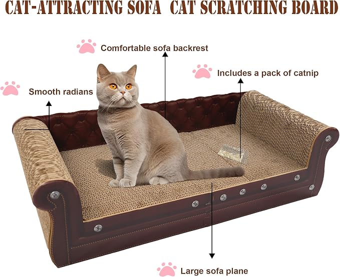 COOZMENT Scratching Sofa, Couch Shaped Thick Scratching Cardboard, Lounge Bed for Indoor Rest&Play, Sofa Scratcher Pad (Brown, 27.6" L X 12.2" W X 7.4" H) - Image 5