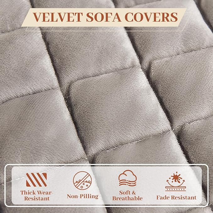 ALIECOM Sofa Cover Waterproof Couch Cover for Dogs Washable Velvet Sofa Slipcovers for 3 Cushion Couch Pet Friendly Non Slip Living Room Furniture Protector (Khaki, 27.6" x 82.7") - Image 5