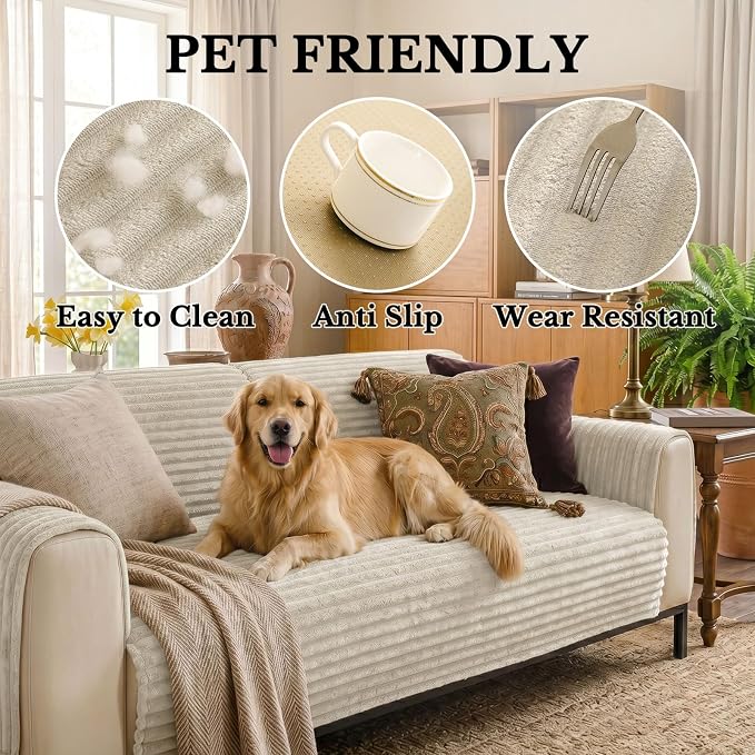 Smiry Waterproof Couch Cover for Dogs, Washable Non Slip Plush Protector | Waterproof Protection, Plush Flannel, Non Slip Backing, Pet Hair & Scratch Protection, Soft Cover (36" x 71") - Image 5