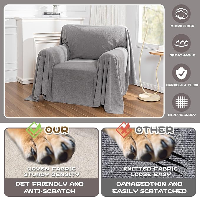 MYSKY HOME Chair Covers, Recliner Chair Covers, Arm Chair Covers Washable, Couch Cover for Dogs, Sofa Slipcovers for 1 Cushion, Furniture Protector Cover for Living Room, 71" x 91", Grey - Image 2