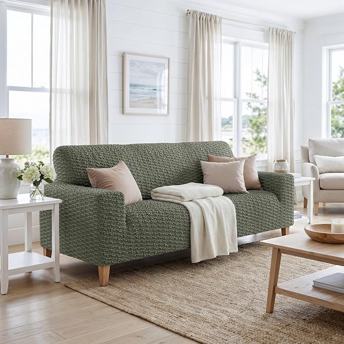 PAULTO BY GA.I.CO. Stretch Sofa Slipcovers – Soft Elastic Fabric Couch Cover for Armchair Loveseat 3-Seater & 4-Seater Sofa Cover – Non-Slip Furniture Protector Washable - Moss Green (64"-85" Wide) - Image 2