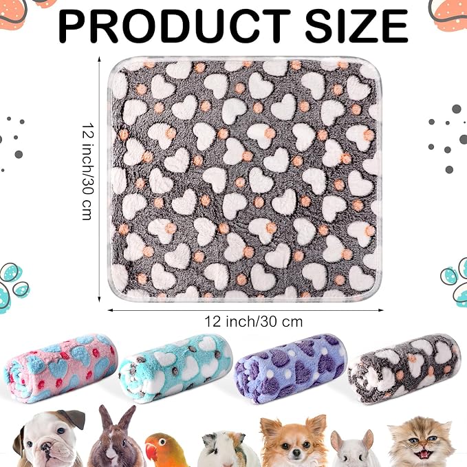 Tudomro 8 Pcs Absorbent Guinea Pig Blankets Washable Small Animal Fleece Bedding Cage Liners Reusable Pet Sleep Mat Pad Cover for Ferret Chinchilla Furniture Protection(Heart,12 x 12 Inch) - Image 2