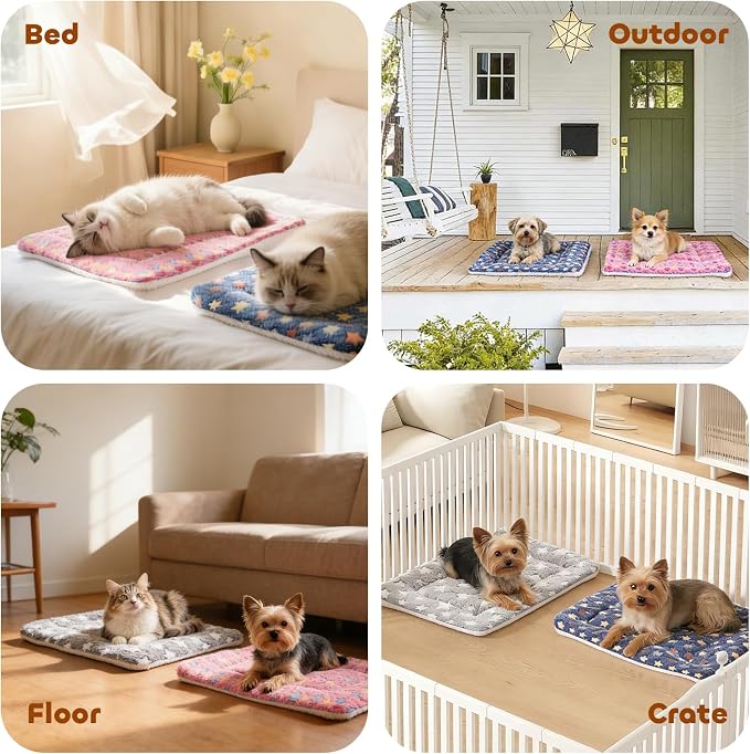 Mora Pets Dog Bed Crate Pad Ultra Soft Pet Bed with Cute Star Print Washable Reversible for Large Medium Small Dogs 21 x 12 inch 2 Pack Pink and Dark Blue - Image 5