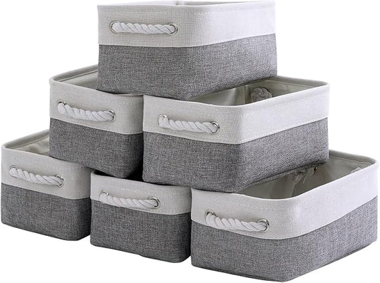 TheWarmHome Small Storage Baskets for Organizing,Storage Baskets for Shelves,Small Fabric Storage Bins W/Handles For Closet Nursery Toy Decorative Foldable (White&Grey, 11.8L*7.9W*5.2H-6 Pack) by TheWarmHome