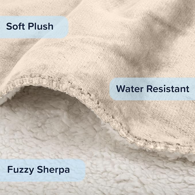 PETMAKER Dog Blanket - 60x70in Reversible Sherpa Blanket - Throw Blankets for Bed, Couch, Crate, or Car - Machine Washable Puppy Essentials (Cream) - Image 5