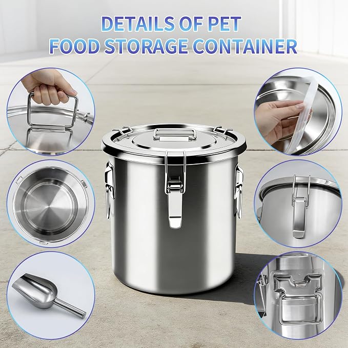 5LB Stainless Steel Dog Food Storage Container, Airtight Metal Pet Food Storage Bin with Lid and Scoop, Large Dog Food Container for Dry Food, Keep Fresh, Easy to Clean - Image 3