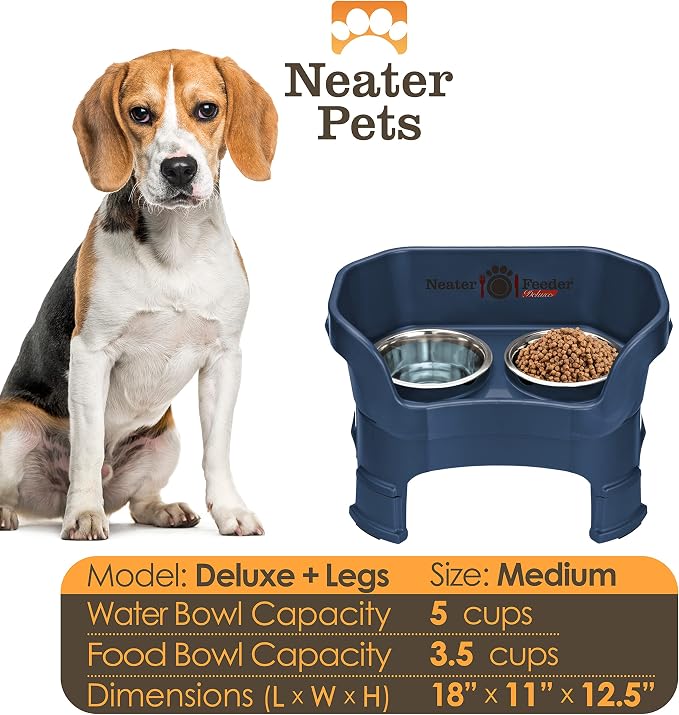 Neater Feeder Deluxe Mess-Proof Elevated Dog Bowls for Medium Dogs (19–40 lbs), 2 Height Adjustable (10” & 12.5”) No-Spill Raised Dog Bowl Stand, Stainless Steel Food Bowl Set, Made in USA, Dark Blue - Image 4