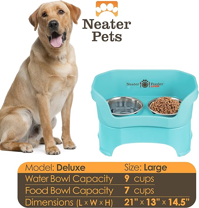 Neater Pet Brands Neater Feeder Deluxe Mess Proof Dog Bowls Elevated for Large Dogs Over 40 lbs, Made in USA, No Spill Raised Dog Food Bowl Stand Feeding Station, Food and Water Bowl Set, Aquamarine - Image 3