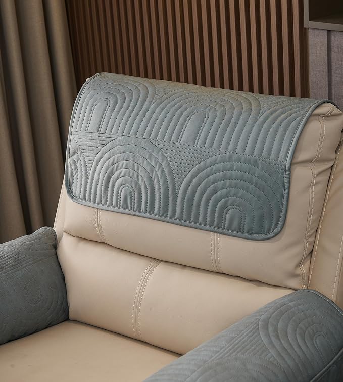 vctops 3 Pcs Water Resistant Sofa Armrest Cover Vintage Faux Suede Headrest Cover for Recliner Chair Arm Cover Non Slip Couch Cover for Dogs Washable Furniture Protector (Greyish Blue,1 Seat) - Image 6