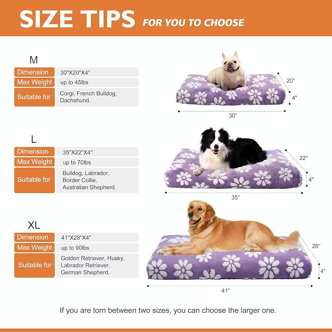 Cute Fluffy Dog Beds for Small Medium Dogs, 30"x 20", Purple Flower | Thick Dog Bed for Crate Kennel, Pet Bed with Removable Washable Cover, Anti-Slip Bottom - Image 7