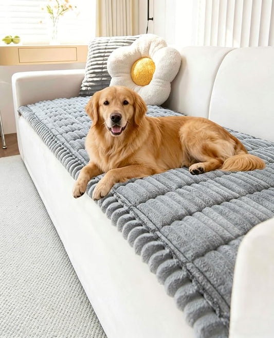 OTOB Dog Couch Cover Protector Washable, Anti Slip Pet-Friendly Sofa Covers | Light Gray, 31.5" x 70.9'', All Seasons, Soft Fuzzy Plush, Couch Covers for Dogs, Breathable, Thick Wear-Resistant by OTOB
