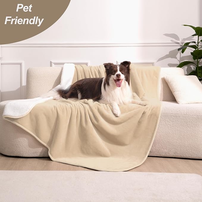 gogobunny Waterproof Bed Blanket, Reversible Sherpa Fleece Throw Blanket for Dog Puppy Cat, Furniture Cover Protects Bed Couch Sofa from Liquid Pee and Pet Fur (Beige, 25x35 inches) - Image 6