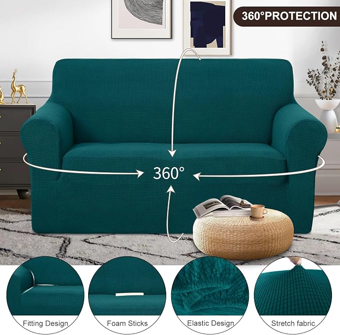 U-NICE HOME Loveseat Cover Stretch Couch Cover Sofa Slipcover, Blue | 2 Cushion Sofa, 1-Piece Sofa cover, Washable, Pet friendly, Furniture protector, Polyester Spandex Jacquard fabric - Image 3