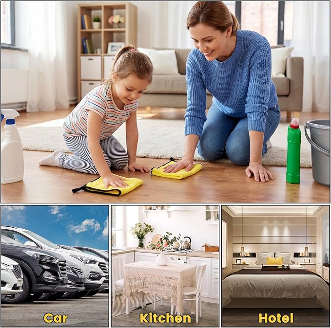 Tallew 120 Pcs Yellow Microfiber Towels: 16"x16" Microfiber Drying Towels Bulk Micro Fiber Car Cleaning Cloth for Cars Drying Washing Polishing Cleaning Household Supplies - Image 5
