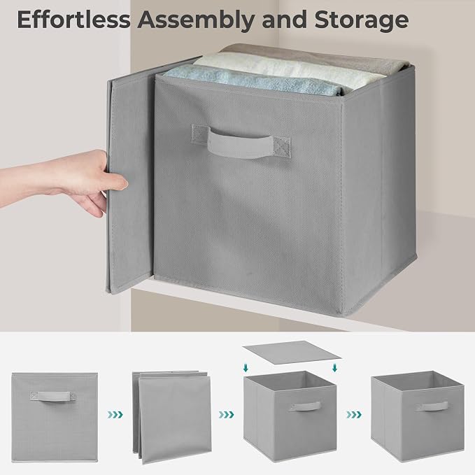 11 Inch Fabric Storage Cubes, Sturdy Foldable Storage Bins, Heavy Duty Cube Organizer for Clothes, Blankets, Shelves, Closets, Bedroom, Living Room, Gray, 6 Pack - Image 4