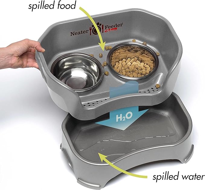 Neater Feeder Deluxe Mess-Proof Elevated Dog Bowls for Small Dogs (Up to 19 lbs), 2 Height Adjustable (6” & 7.5”) No-Spill Raised Dog Bowl Stand, Stainless Steel Food Bowl Set, Made in USA, Gunmetal - Image 3