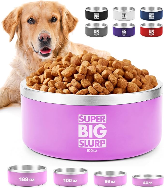 Tuff Pupper 100 oz Heavy Duty Insulated Stainless Steel Dog Bowl for Large Dogs, Non-Slip Base, Dishwasher Safe by TuffPupper