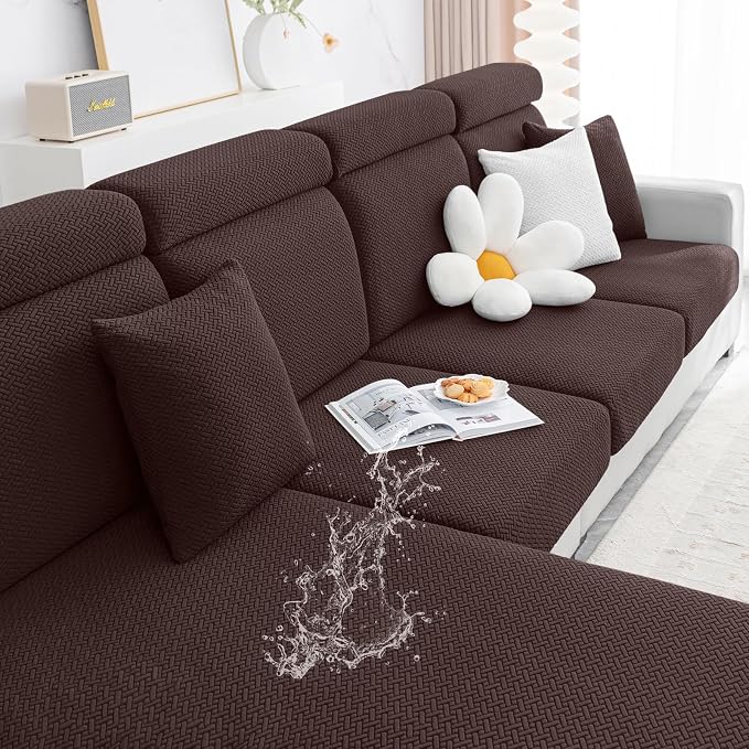 Smiry Waterproof Couch Cushion Covers, Non Slip Seat Cushion Covers | Stretch Jacquard Chaise Lounge Sofa Slipcover, Washable Elastic Furniture Protector for Pets, Back Cover M, Chocolate by Smiry