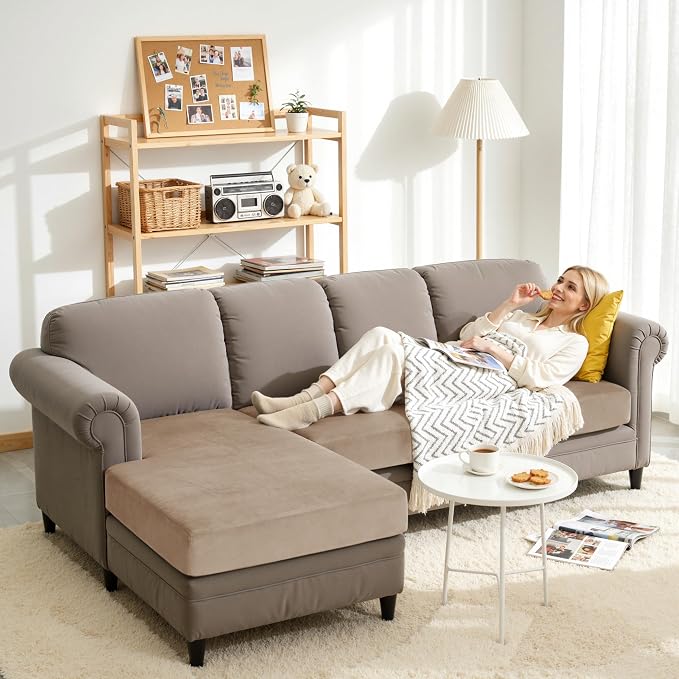 CHUN YI Velvet Couch Cushion Covers, 4 PC Water Resistant Sectional Couch Covers for L Shape Sofa, Individual Seat Cushion Protector for Pets (3 Seater + 1 Chaise, Camel) - Image 6