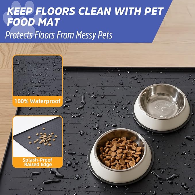 Large Dog Mats for Food and Water, 32"x24" Waterproof Pet Food Mats for Floor Nonslip Silicone Bowl Mats with Raised Edges - Image 5