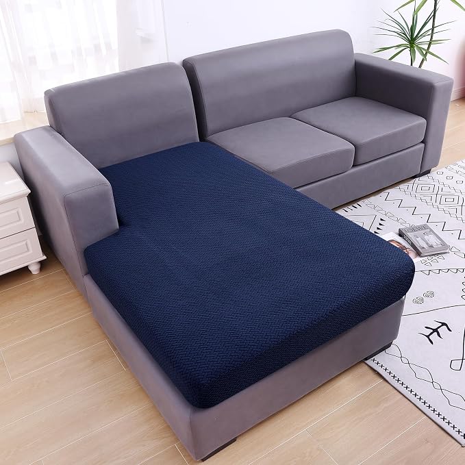 Smiry Waterproof Couch Cushion Covers, L Shape Sectional Couch Covers | Stretch Jacquard Chaise Lounge Sofa Slipcover, Washable Elastic Furniture Protector for Pets, Chaise XL, Navy - Image 5