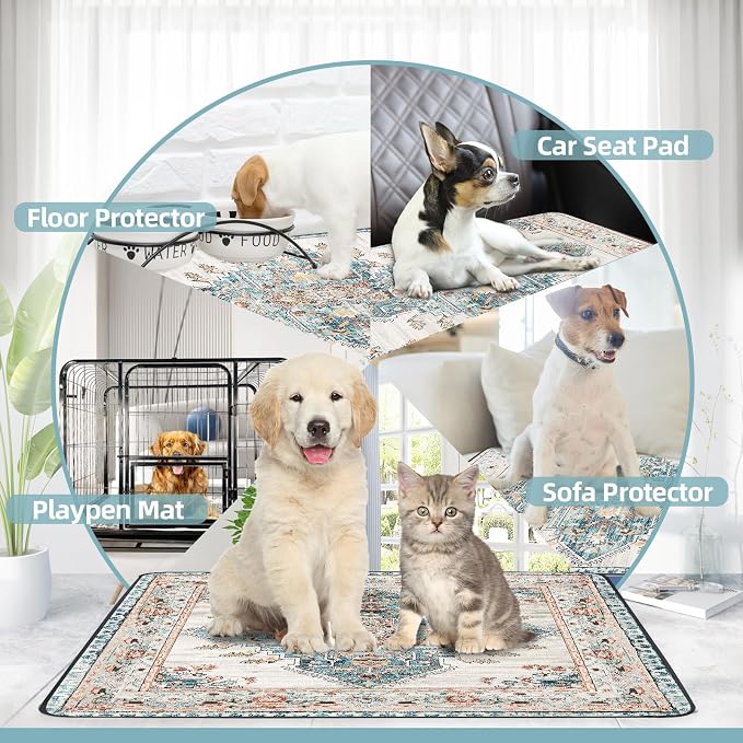SCLOSE Washable Pee Pad for Dogs 2 Pack, 36" x 36" Reusable Puppy Pads Waterproof Dog Rugs, Super Absorbent, Leakproof, Dog Crate Pad, Playpen Mat, Whelping Pads, Blue Medallion - Image 5