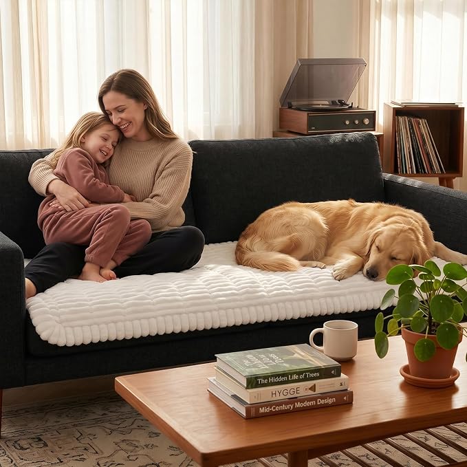 Fixwal Pet and Family Friendly Couch Covers, Washable Non-Slip Dog Mat with Waterproof Backing, Soft Plush Protector for Sofa, Car Seat, Bedside, Playpen, Camping (White, 27.6" x 70.9") - Image 8
