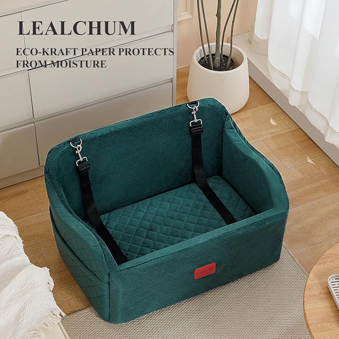 Dog Car Seat for Medium/Large Dogs,2 Clip-On Safety Leashs for 2 Small Dogs,Removable and Washable Comfy Pet Car Seat,Easy to Install and Clean (Green, Large)