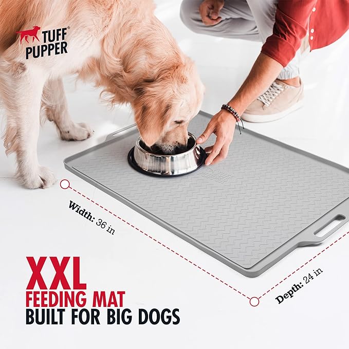 Tuff Pupper XXL Dog Feeding Mat 36x24 for Food and Water | Waterproof Silicone Placemat for Floors | Pet Food Mat for Cats and Bowls - Image 2