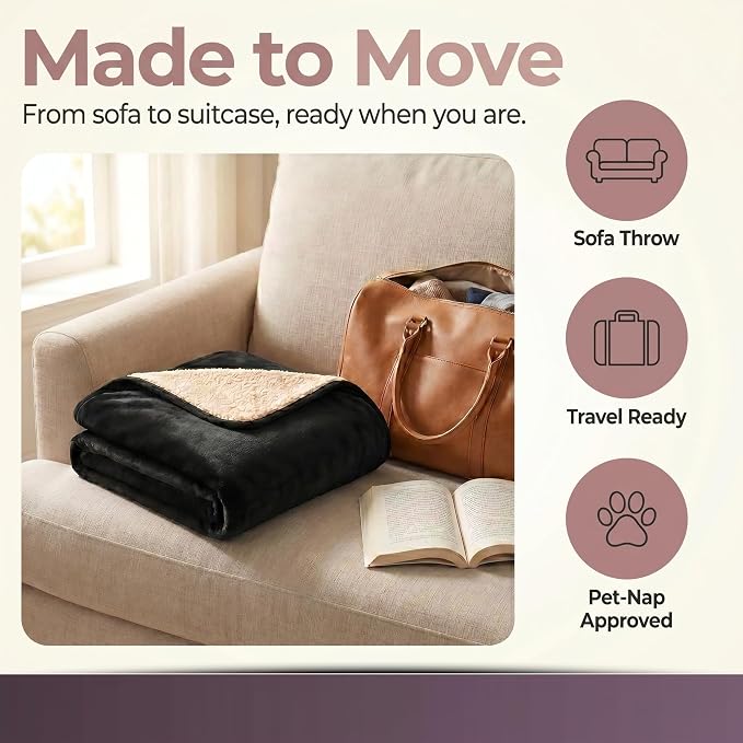 Sacred Weapon Mini Waterproof Blanket for Bed, Sofa & Couch —Absorbent, Soft & Leakproof Sherpa Fleece Lap Throw for Dogs, Cats & Pets — Travel, Period, Splash & Stain Proof, Washable — 40"x45" Black - Image 9