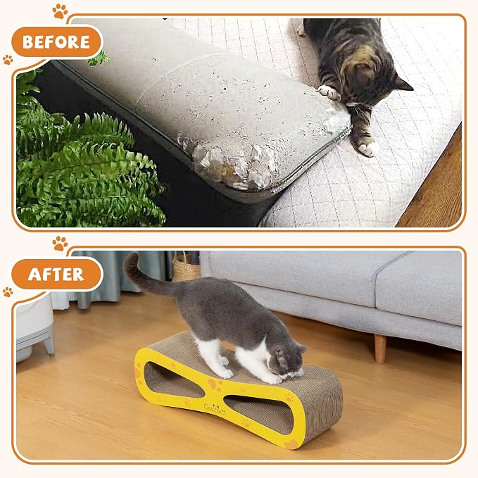 COZIWOW Infinity Cat Scratcher Lounge Bed, Cardboard Cat Scratching Pad Board, Durable Cat Scratch Furniture Protector for Indoor Cats Kittens, Yellow - Image 6