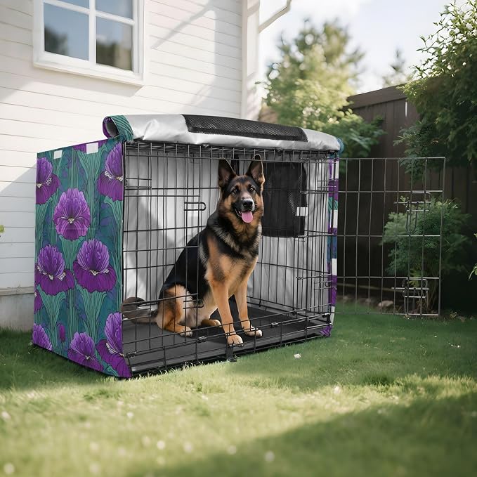 Dog Crate Cover Kennel Cover for Dog Cages Breathable for Wire Cage Indoor Outdoor Purple Irise Pattern - Image 8