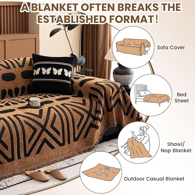 STACYPIK Boho Dark Khaki Couch Cover for Sofa Black Striped Sofa Cover for Pets Non Slip Dogs Furniture Protector for 3 Cushion Couch for Living Room Washable Multi-Use Sectional Couch Cover-71X150IN - Image 7