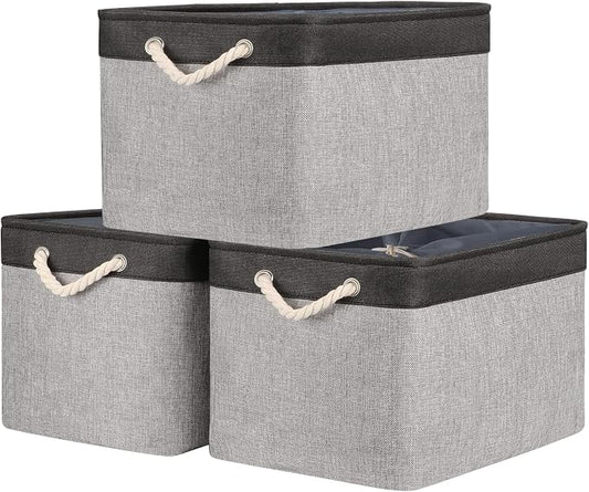 TheWarmHome Organization and Storage Basket for Shelves - 20x16x14 inch Jumbo 3 Pack Collapsible Storage Bins for Organizing, Fabric Storage Cubes for Organizer Gift Toy Closet (Black & Grey) by TheWarmHome