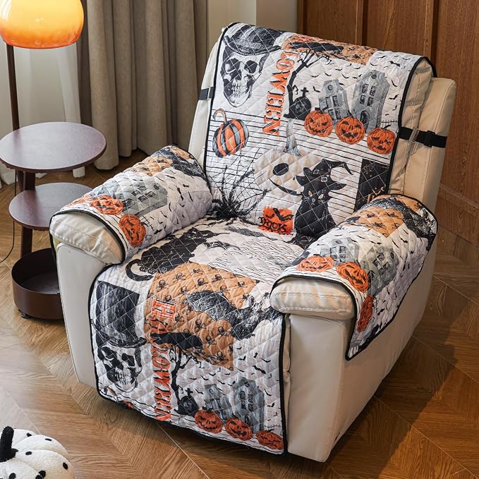 EVENHUG Halloween Sofa Cover for Festival Home Decorations Slipcover Furniture Protector Washable Couch Cover with Non Slip and Elastic Straps for Kids Pets Dogs (Recliner) by EVENHUG