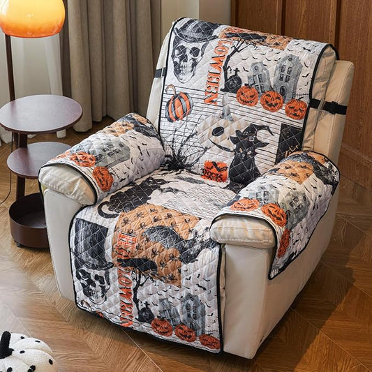 EVENHUG Halloween Sofa Cover for Festival Home Decorations Slipcover Furniture Protector Washable Couch Cover with Non Slip and Elastic Straps for Kids Pets Dogs (Recliner) by EVENHUG