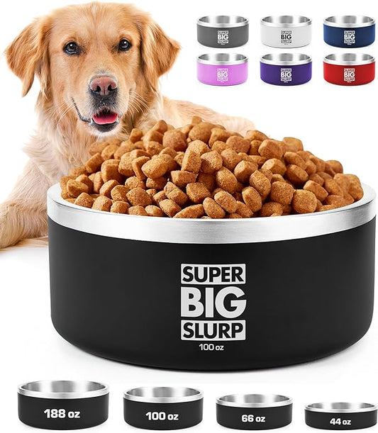 Tuff Pupper 100 oz Heavy Duty Insulated Stainless Steel Dog Bowl for Large Dogs, Non-Slip Base, Dishwasher Safe by TuffPupper