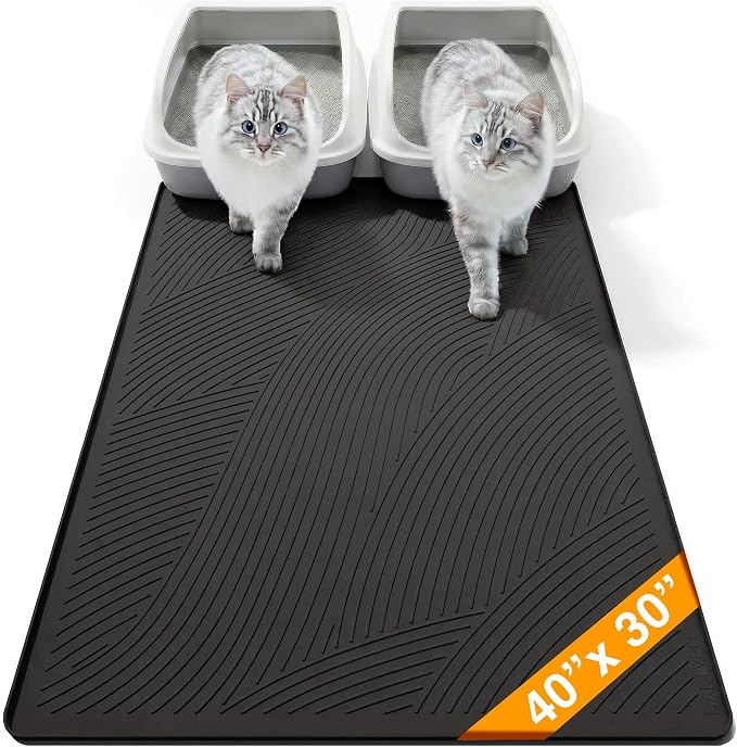 Cat Litter Box Mat - XL Extra Large Size 40 x 30 in, Water Proof, Kitty Litter Trapping Mat, Easy to Clean, Scatter Control, Odorless, Pet Supplies for Indoor Cats, Dark Gray by BANLYEO