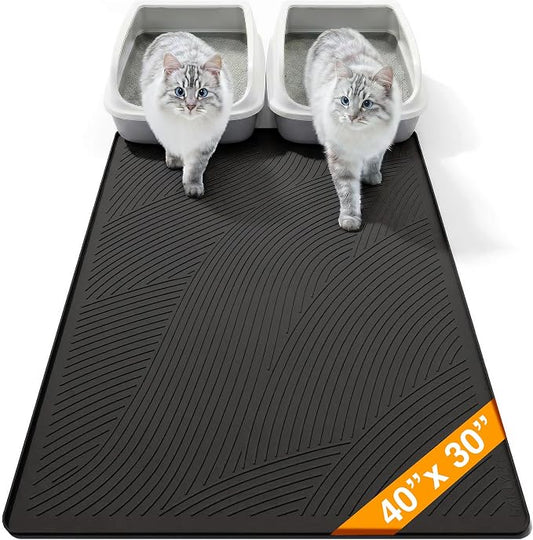 Cat Litter Box Mat - XL Extra Large Size 40 x 30 in, Water Proof, Kitty Litter Trapping Mat, Easy to Clean, Scatter Control, Odorless, Pet Supplies for Indoor Cats, Dark Gray by BANLYEO