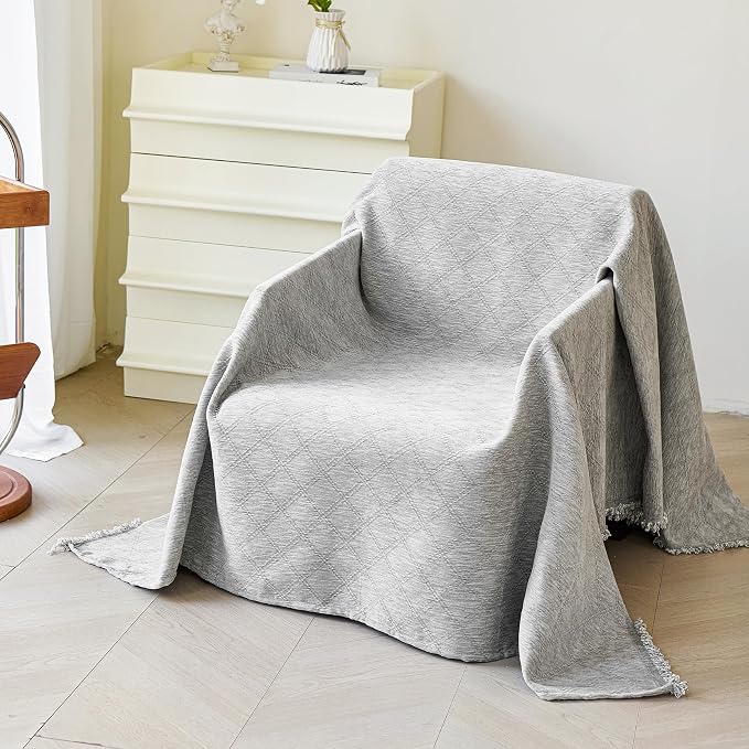 VANJOROY Grey Couch Chair Cover, Armchair for 1 Cushion Couch, Washable Chenille Sofa Cover Protector Soft Sofa Slipcovers for Pets Dog with Tassel,71"x 91" by CHOOSEVANJOROYENJOYAMORECOMFORTABLEFEELING