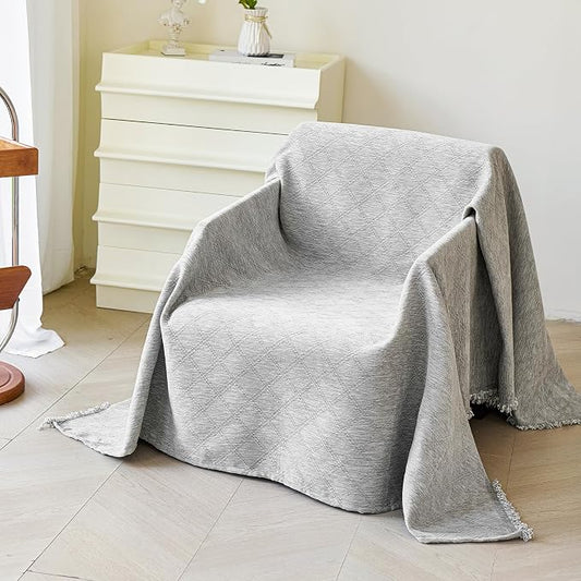 VANJOROY Grey Couch Chair Cover, Armchair for 1 Cushion Couch, Washable Chenille Sofa Cover Protector Soft Sofa Slipcovers for Pets Dog with Tassel,71"x 91" by CHOOSEVANJOROYENJOYAMORECOMFORTABLEFEELING