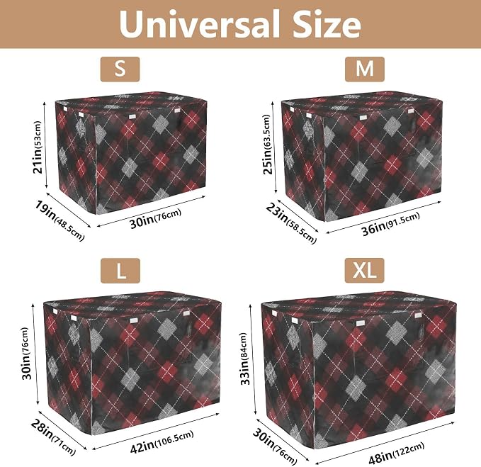 Dog Crate Cover Kennel Cover for Dog Cages Breathable for Wire Cage Indoor Outdoor Dark Red Black Argyle - Image 3