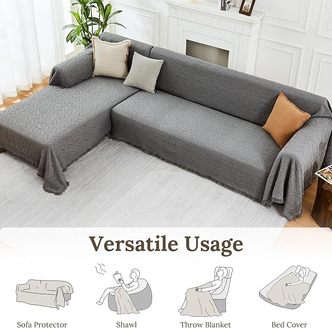 HOMERILLA Sectional Couch Covers for Sectional Sofa L Shaped Sofa Cover Blanket 2 Pieces L Shape Furniture Protector for Pets Dogs (Dark Grey, XX-Large) | Washable Fabric, Anti-Pet Hair, Stain & Wear Resistant, Multiuse Sofa Blanket Protector, Pet Frie... - Image 5
