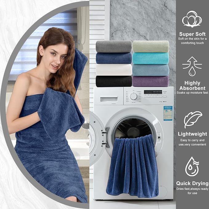 4 Piece Extra Large Bath Towel 35"x70" Oversized Bath Sheet Navy Blue Bath Towel Set for Bathroom Ultra Soft Cozy Highly Absorbent Quick Dry Bathroom Towel for Spa Gym Hotel,Shower Towel for Daily Use - Image 6