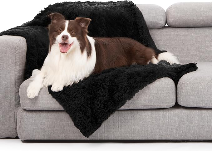 gogobunny Waterproof Dog Blanket for Couch & Furniture Protection - Super Soft Reversible Throw for Large Dogs & Cats, Calming Washable Fur & Sherpa Pet Blanket (40x50 Inch, Black) by gogobunny