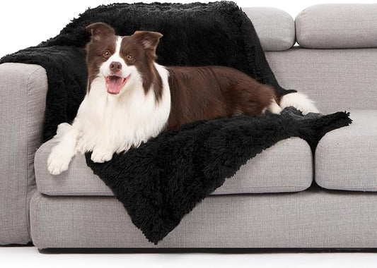 gogobunny Waterproof Dog Blanket for Couch & Furniture Protection - Super Soft Reversible Throw for Large Dogs & Cats, Calming Washable Fur & Sherpa Pet Blanket (40x50 Inch, Black) by gogobunny
