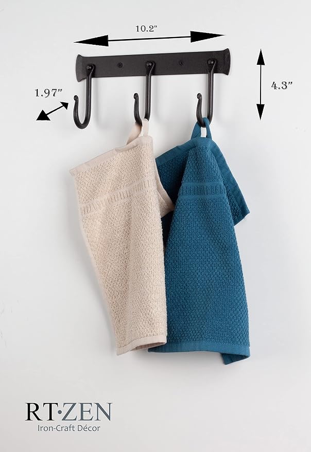 RTZEN Classic Farmhouse Wall Mount Multi-Use Wrought Iron Hook Set (3 Pack) | Decorative Rustic Metal Handcrafted Bathroom, Entreyway Home Decor Hooks Suitable for Coats, Towels, Robe or Hat Hanging - Image 5