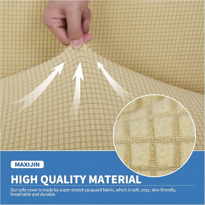 MAXIJIN 3 Piece Couch Covers for 2 Cushion Couch Super Stretch Loveseat Slipcover Dogs Pet Proof Fitted Furniture Protector Spandex Non Slip Sofa Love Seat Cover Washable (Loveseat, Beige) - Image 3